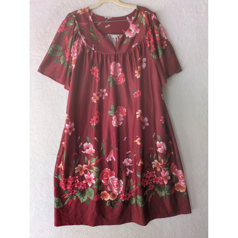 Anthony Richards Lounger Dress Women's XL Red Floral Flutter Sleeve V-Neck Midi